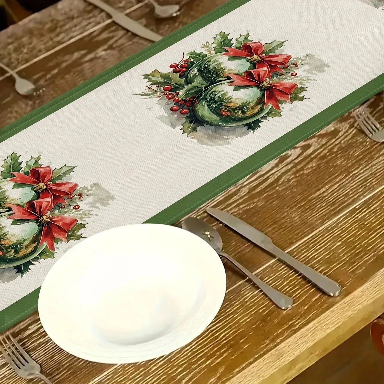 Christmas Holly Berry Tablecloth | Festive Red & Green Table Cover for Holiday Dining
