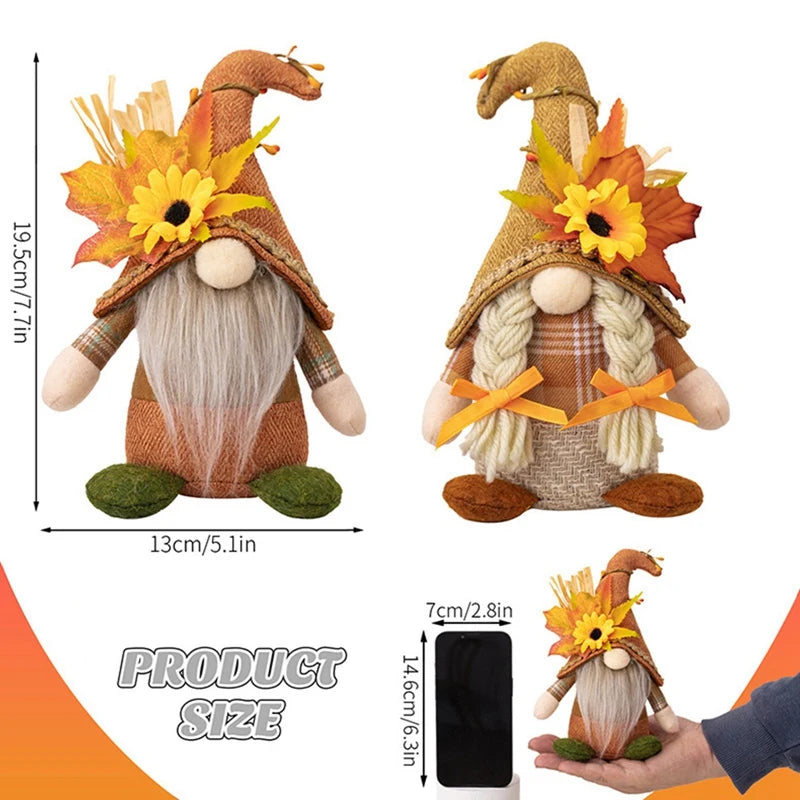Autumn Gnome Plush Decoration – Maple Leaf & Sunflower Faceless Doll | Light-Up Fall Elf Ornament