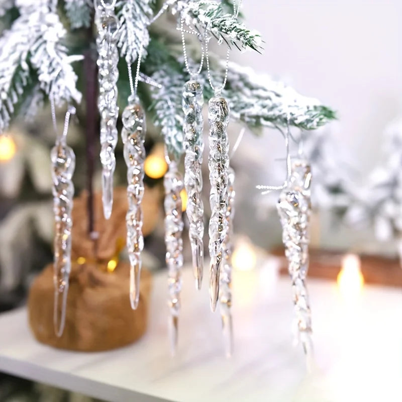 Crystal Clear Icicle Ornaments – Elegant Christmas Tree Decorations for Winter & Holiday Décor