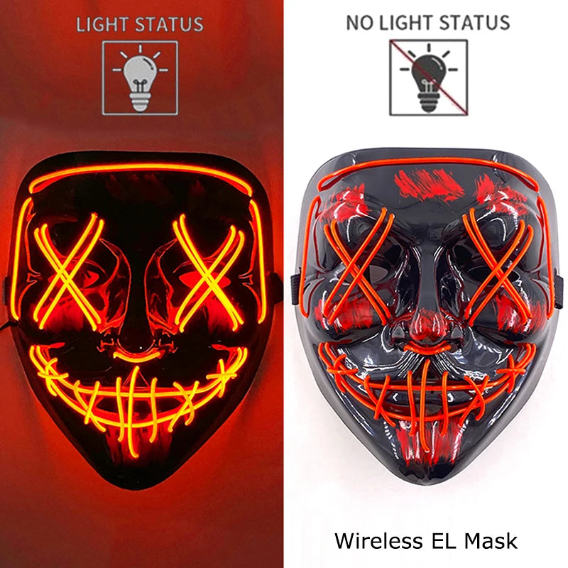 Wireless Neon LED Purge Mask – Glow-in-the-Dark Halloween Cosplay, Masquerade & Party Dress-Up Mask