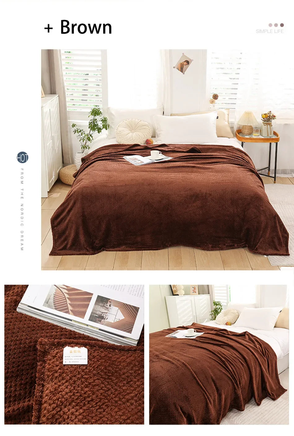 Japan-Style Coral Fleece Blanket – 300gsm Soft Fluffy Faux Fur Mink Throw, Solid & Plaid Sofa Cover & Bedspread