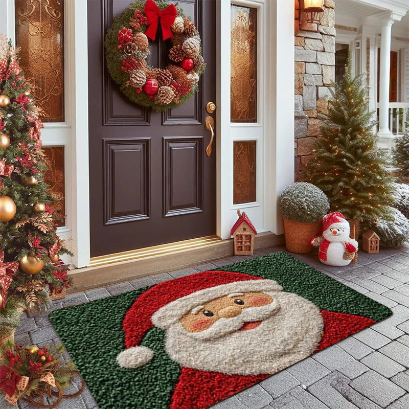 Red Santa & Gingerbread Christmas Doormat – Festive Holiday Welcome Mat for Indoor or Outdoor Use