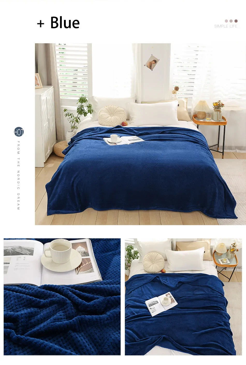 Japan-Style Coral Fleece Blanket – 300gsm Soft Fluffy Faux Fur Mink Throw, Solid & Plaid Sofa Cover & Bedspread