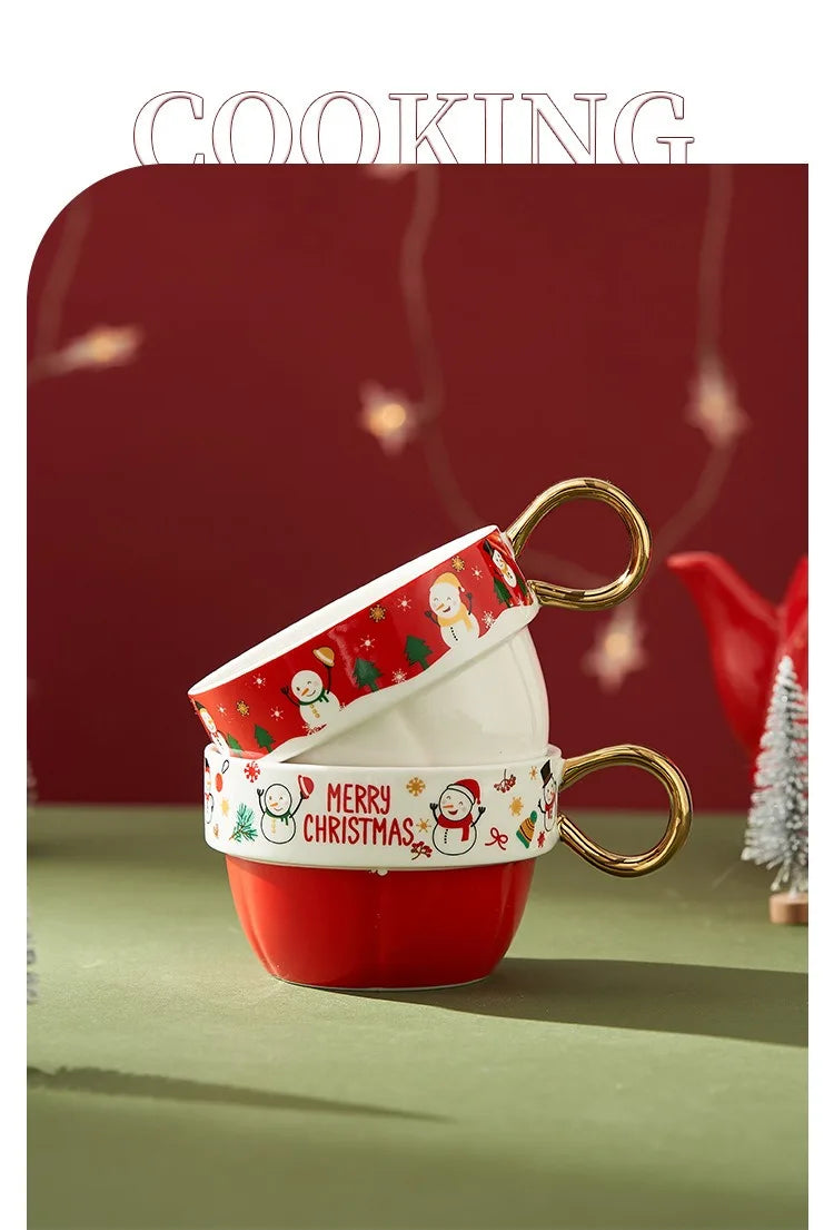 Christmas Ceramic Teapot & Teacup Set – Santa Claus or Elk Design with Gift Box