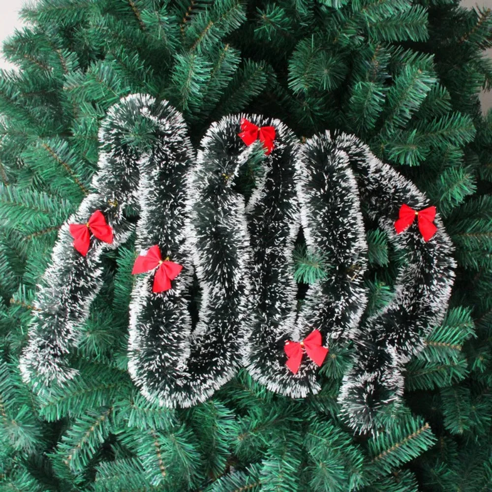 2m Green Christmas Garland with Red Ribbons | Customisable Festive Decoration for Doorways, Mantels & Stairs