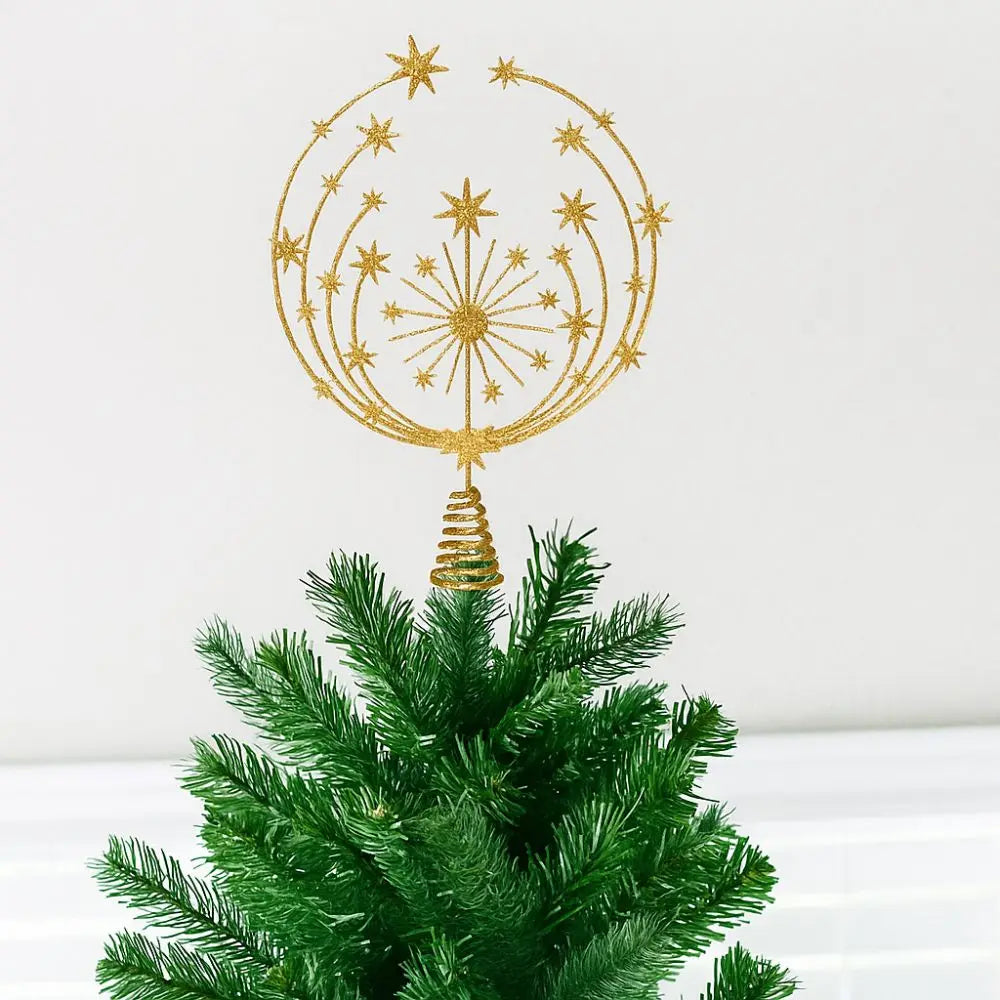 Gold Glitter Christmas Tree Topper Star Sparkling Reusable Christmas Topper Decor Iron Xmas Tree Ornament Christmas Tree