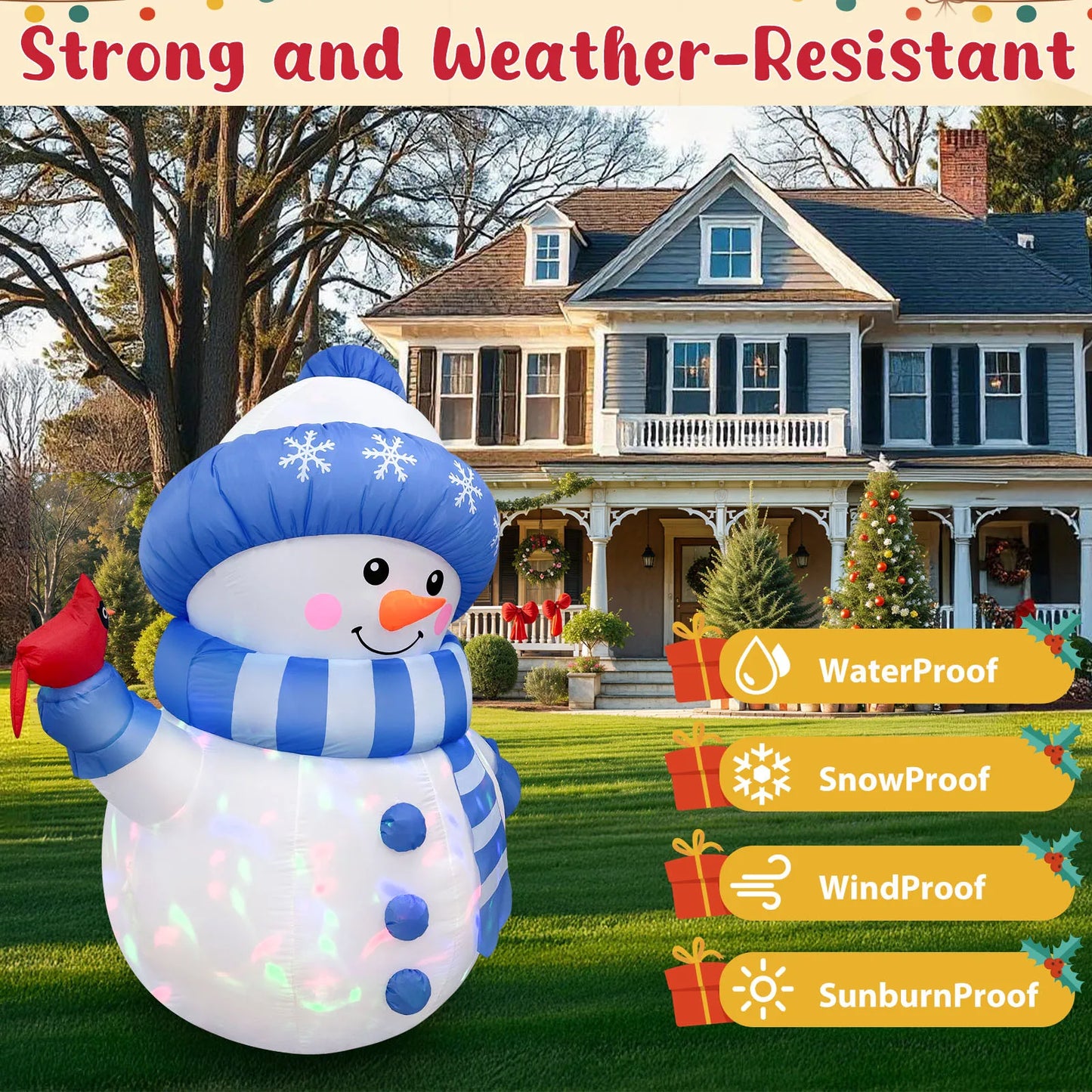 5ft Blue Snowman with Bird Inflatable | Light-Up Christmas Outdoor Decoration