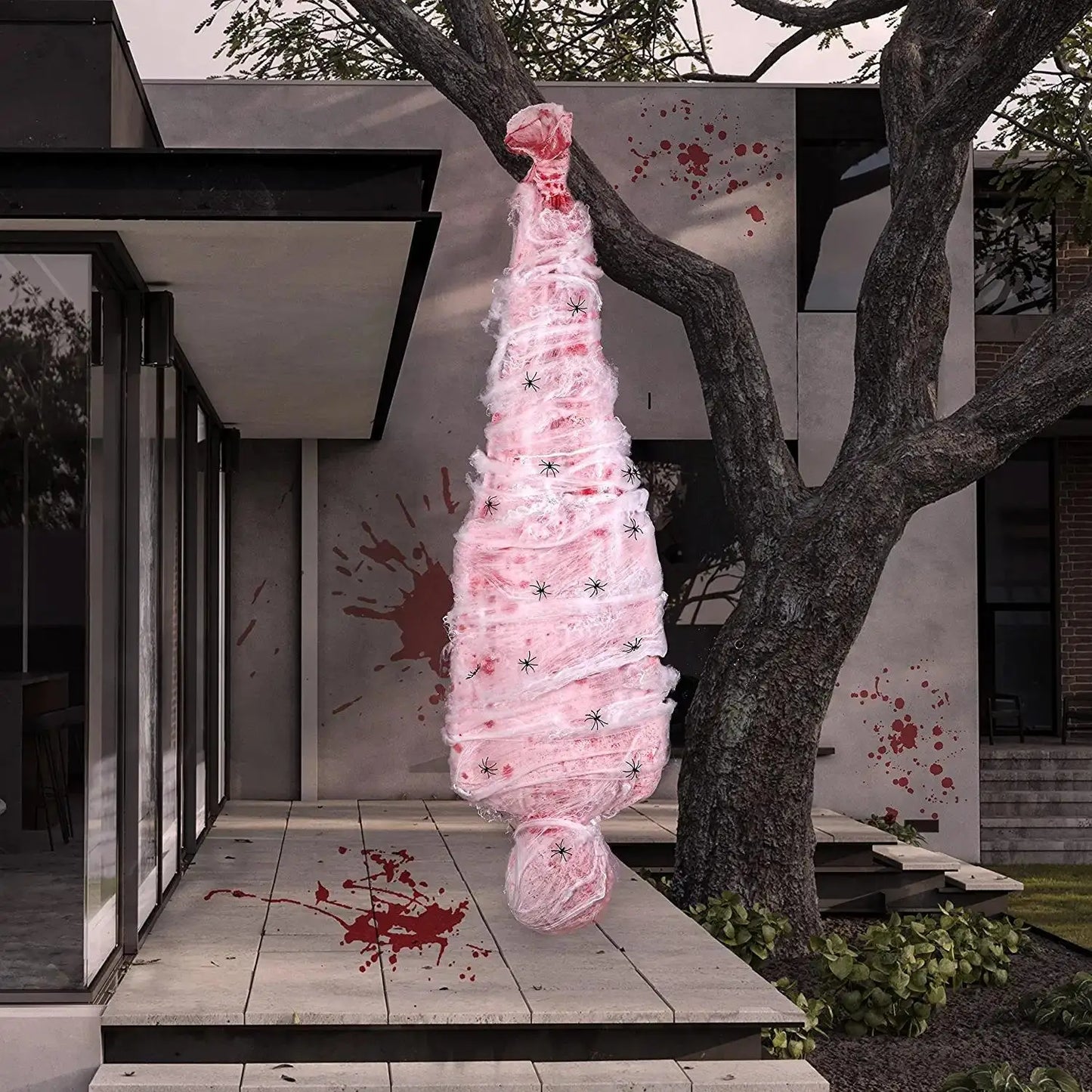 59-Inch Hanging Halloween Corpse Prop – Creepy Bloody Body Bag Decoration for Haunted Houses, Yards & Outdoor Horror Displays