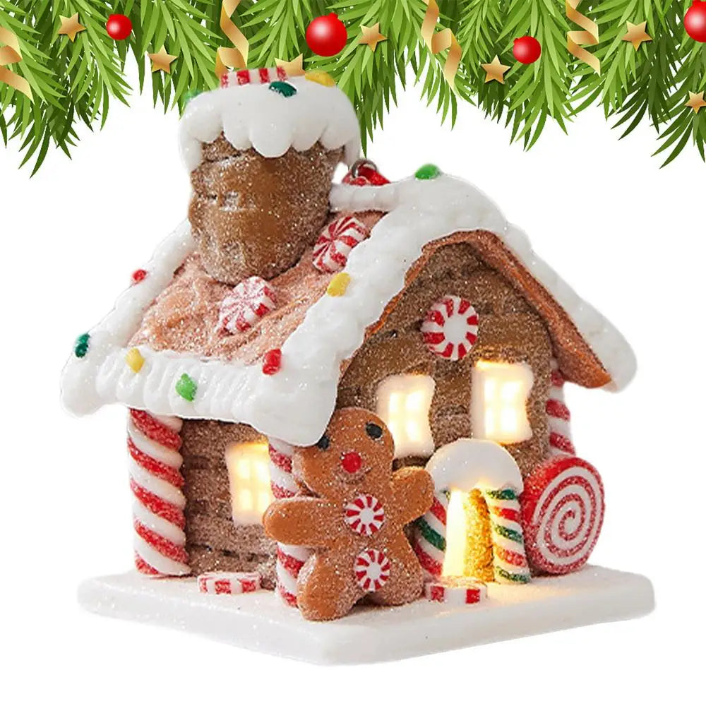 Light-Up Gingerbread House Ornament – Whimsical Fairy Tale Christmas Decoration