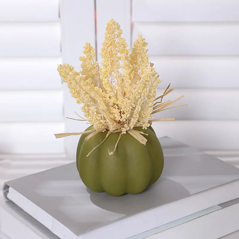 1PC Artificial Pumpkin Decoration with Foam Beads & Raffia Grass – Autumn Harvest Home, Office & Halloween Display Ornament