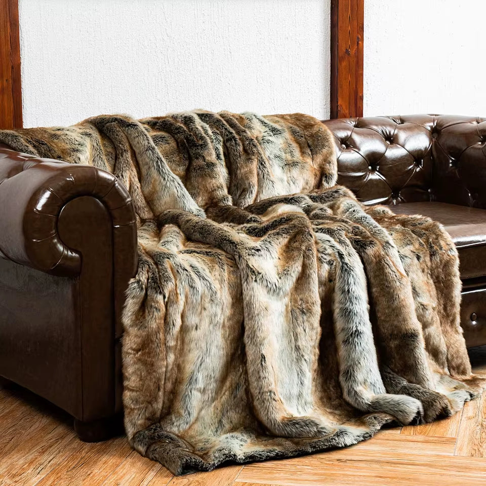 Luxury Faux Fur Blanket – Fluffy Plaid Throw, Thick Warm Winter Sofa Blanket, Plush Bed Throw