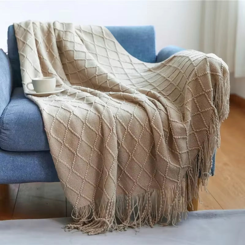 Nordic Solid Casual Blankets Throws Soft Comfortable Knitted Shawl Sofa Blanket Bed End Cover Travel Hotel Decorative Bedspread