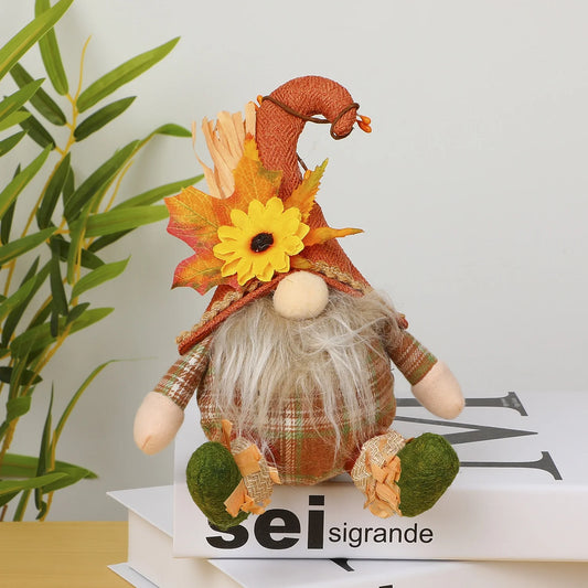 Rustic Autumn Gnome Scarecrow Harvest Décor with Plaid & Sunflowers