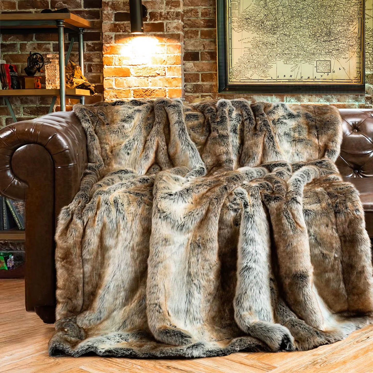 Luxury Faux Fur Blanket – Fluffy Plaid Throw, Thick Warm Winter Sofa Blanket, Plush Bed Throw