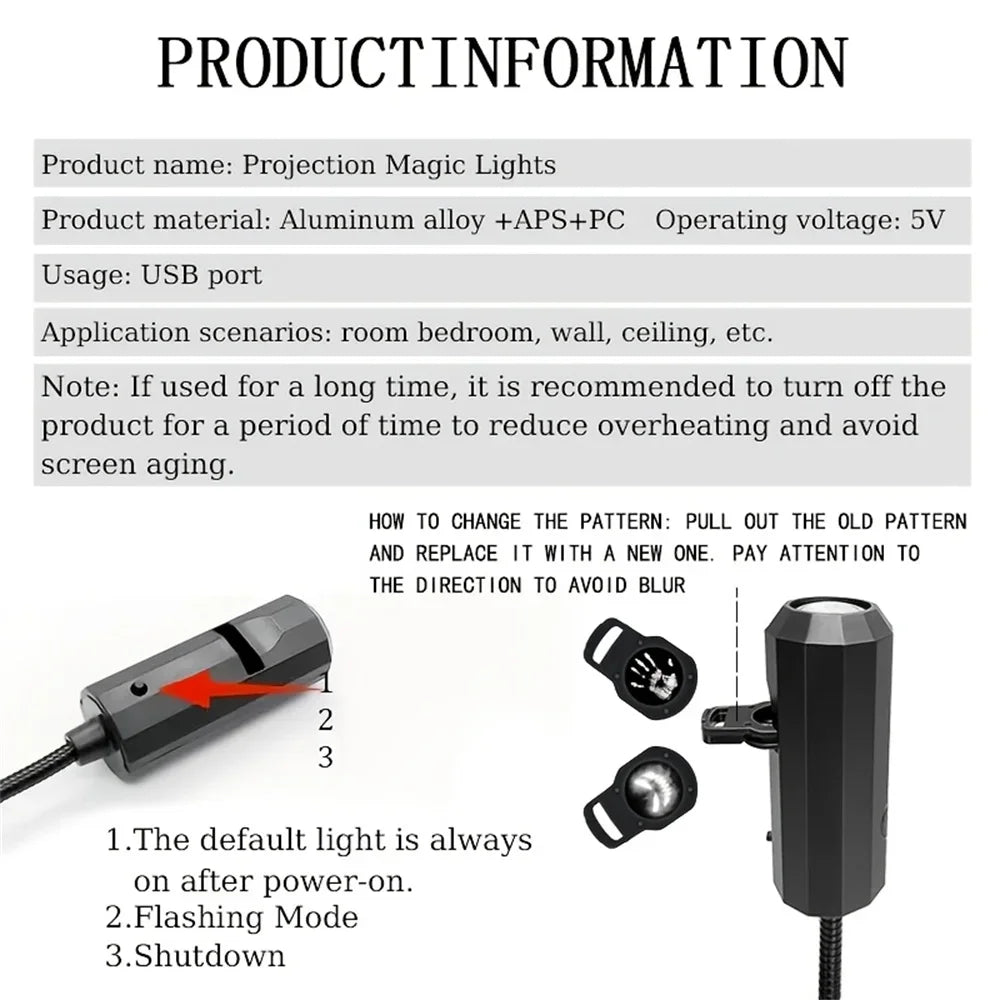 360° Rotating Skull LED Night Light with Interchangeable Faces & Palm Prints – USB-Powered Halloween Wall & Ceiling Decoration