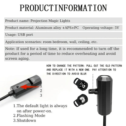 360° Rotating Skull LED Night Light with Interchangeable Faces & Palm Prints – USB-Powered Halloween Wall & Ceiling Decoration