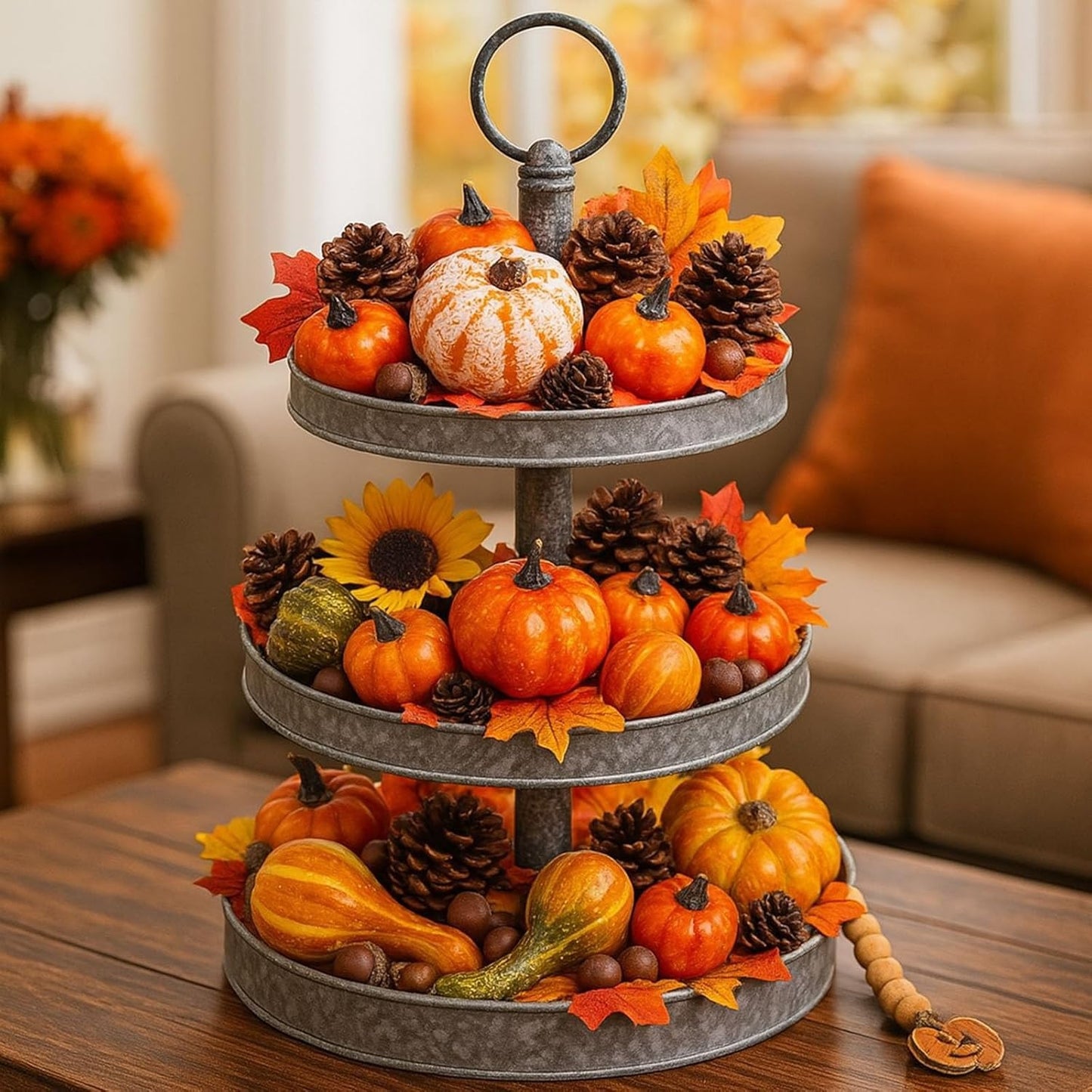 50pcs Autumn Decorations – Artificial Halloween Pumpkins & Mini Maple Leaves