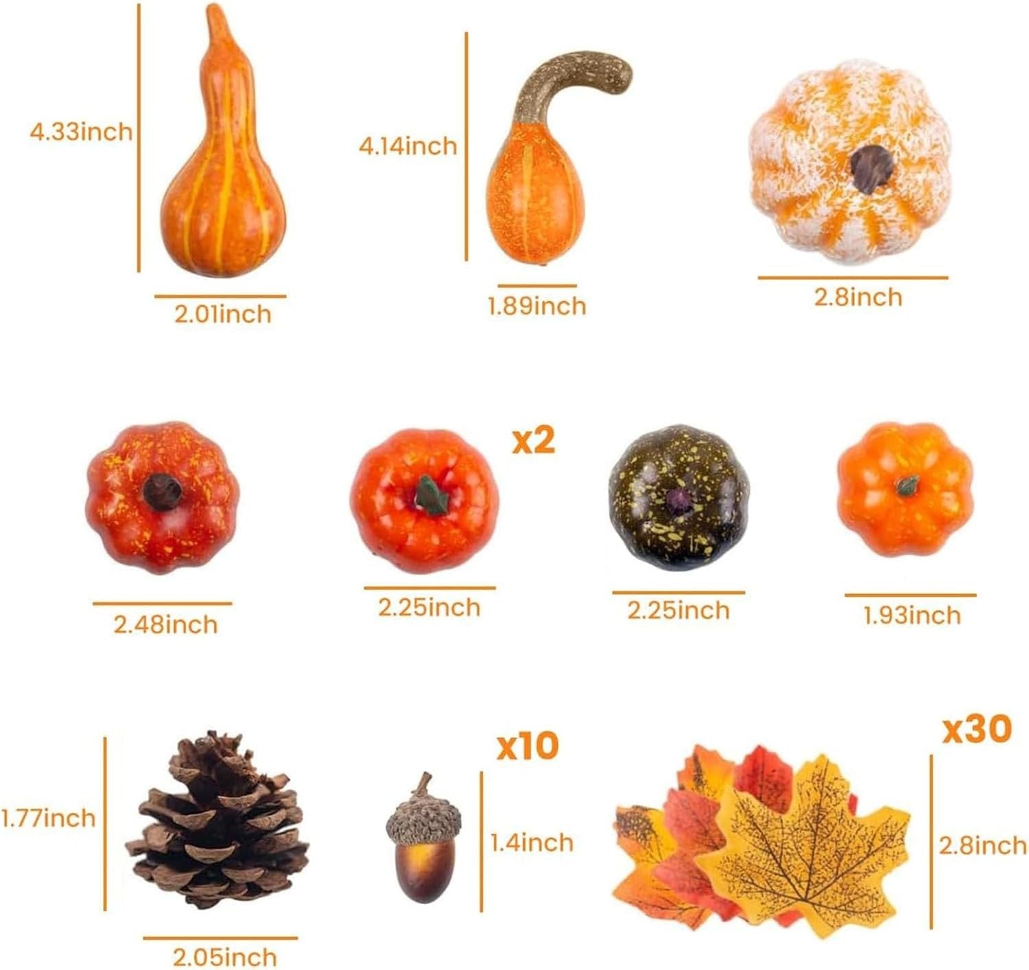 50pcs Autumn Decorations – Artificial Halloween Pumpkins & Mini Maple Leaves