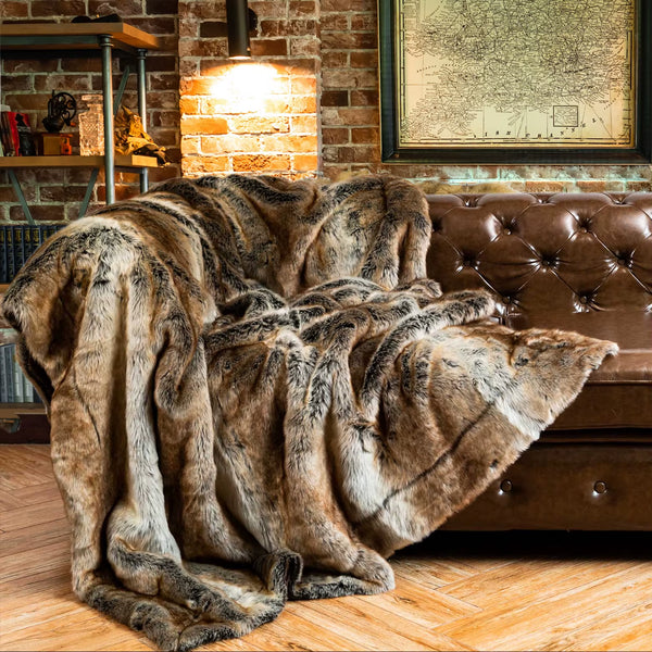 Luxury Faux Fur Blanket – Fluffy Plaid Throw, Thick Warm Winter Sofa Blanket, Plush Bed Throw