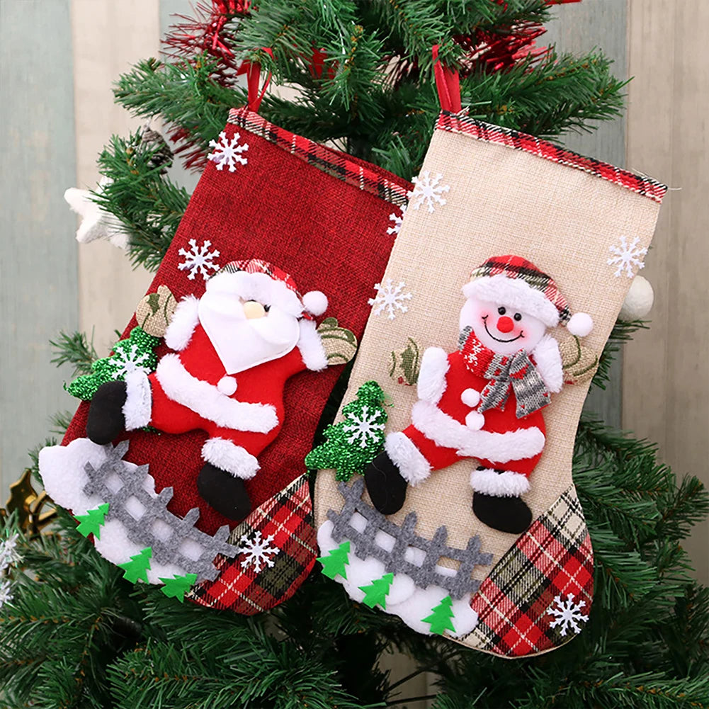 4pcs Large Christmas Stockings Set – Santa, Snowman, Bear & Elk Xmas Home Decorations