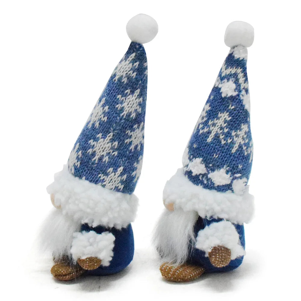 Blue Christmas Gnome Ornament – Nordic Faceless Dwarf Doll with Snowflake Design, Festive Gnome Decoration