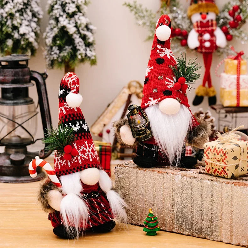 2pcs Santa Claus & Gnome Ornaments – Christmas Couple Doll Decorations for Home