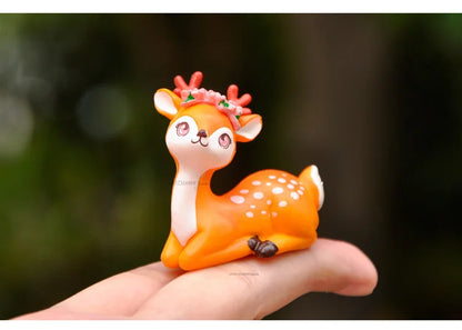2pcs Mini Sika Deer Figurines | Woodland Animal Ornaments for Fairy Gardens & Christmas Displays