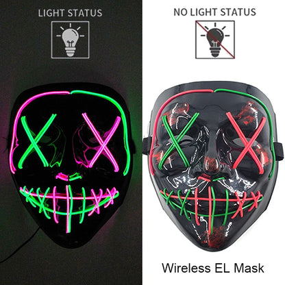 Wireless Neon LED Purge Mask – Glow-in-the-Dark Halloween Cosplay, Masquerade & Party Dress-Up Mask