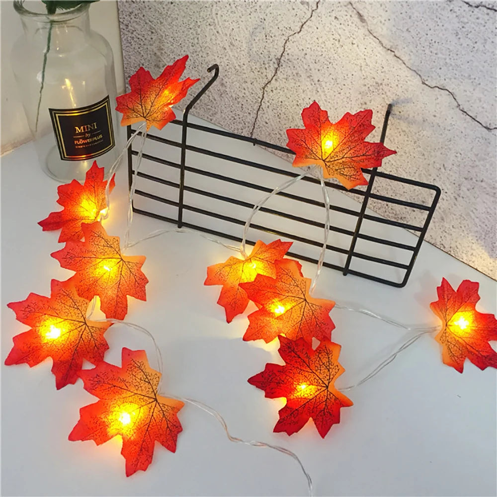 2/3/6M Halloween LED Maple Leaf String Lights – Artificial Autumn Leaf Lantern Garland for Home, Party, Thanksgiving & Christmas Decorations