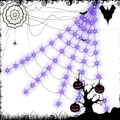 Halloween Spider Web Lights – 8 Modes Waterproof LED Spider Net | Triangle Hanging Glow Web with Giant Spider for Outdoor & Party Decoration