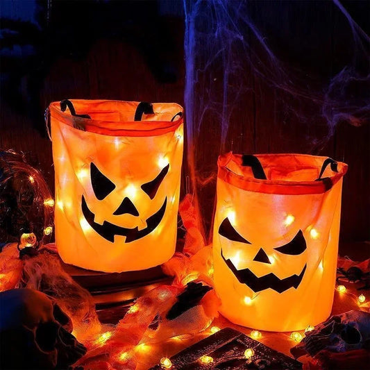 LED Light Halloween Pumpkin Candy Bucket – Collapsible Trick or Treat Basket for Kids, Parties, and Thanksgiving Gifts