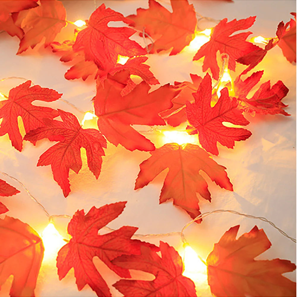 2/3/6M Halloween LED Maple Leaf String Lights – Artificial Autumn Leaf Lantern Garland for Home, Party, Thanksgiving & Christmas Decorations