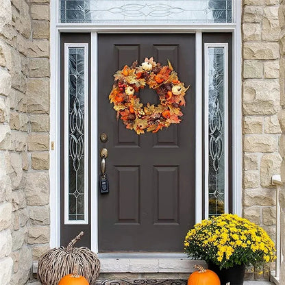 45cm Autumn Harvest Wreath – Artificial Pumpkin, Berry & Maple Leaf Front Door Decoration for Autumn/Fall & Halloween