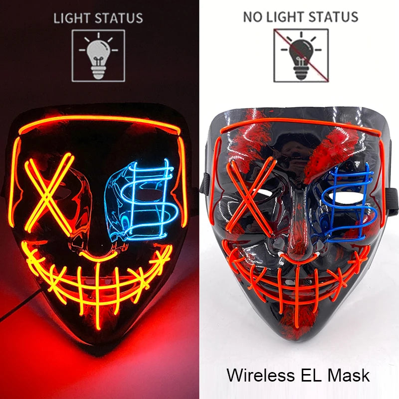 Wireless Neon LED Purge Mask – Glow-in-the-Dark Halloween Cosplay, Masquerade & Party Dress-Up Mask