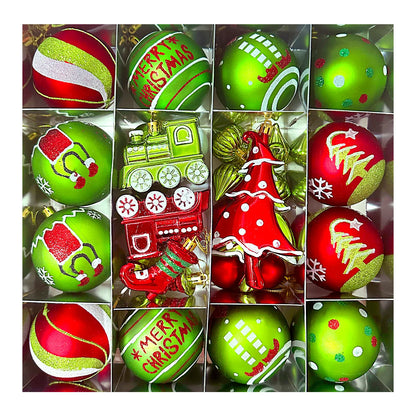 Set of 9/12/34 Grinch-Inspired Christmas Baubles – Green Painted Ornaments for Tree & Home Festive Décor