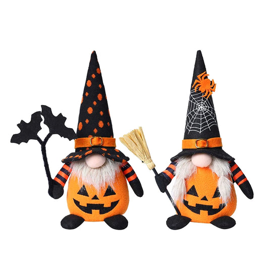 Halloween Gnome Decorations – Handmade Pumpkin & Bat Nordic Plush Tomte Elf Doll, Adorable Swedish Nisse