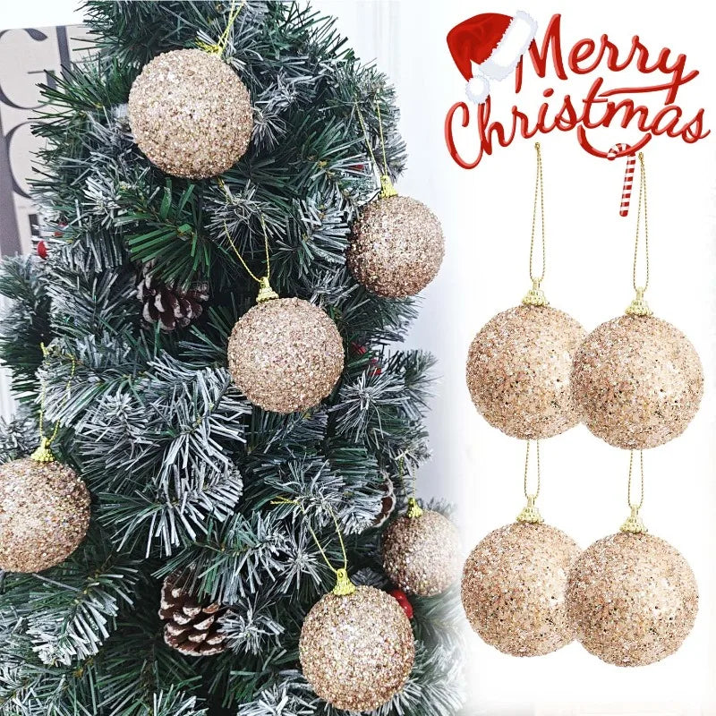 6pcs Glitter Champagne Gold Christmas Baubles – Sparkling Tree Ornaments for Xmas & New Year Party Décor