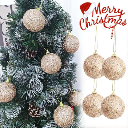 6pcs Glitter Champagne Gold Christmas Baubles – Sparkling Tree Ornaments for Xmas & New Year Party Décor