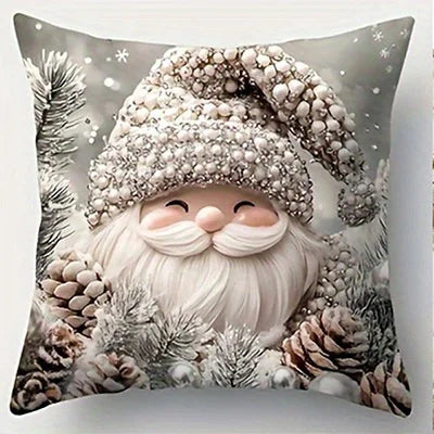 Festive Christmas Cushion Cover – Santa & Snowman Design | Decorative Throw Pillow Cover for Sofa, Bedroom, or Car