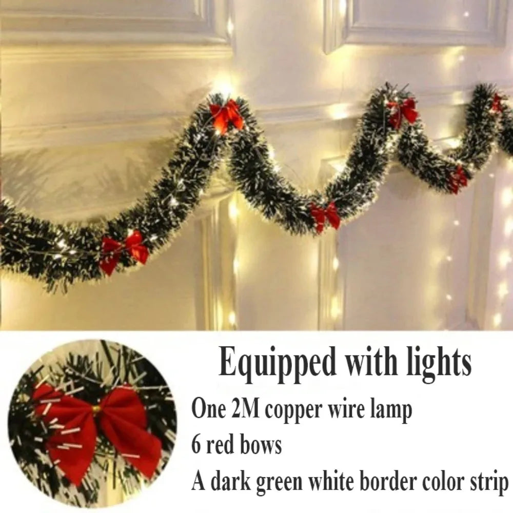 2m Green Christmas Garland with Red Ribbons | Customisable Festive Decoration for Doorways, Mantels & Stairs