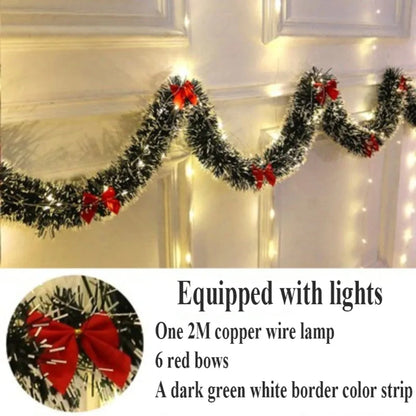 2m Green Christmas Garland with Red Ribbons | Customisable Festive Decoration for Doorways, Mantels & Stairs