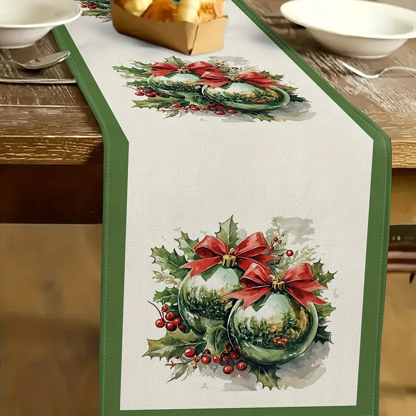 Christmas Holly Berry Tablecloth | Festive Red & Green Table Cover for Holiday Dining