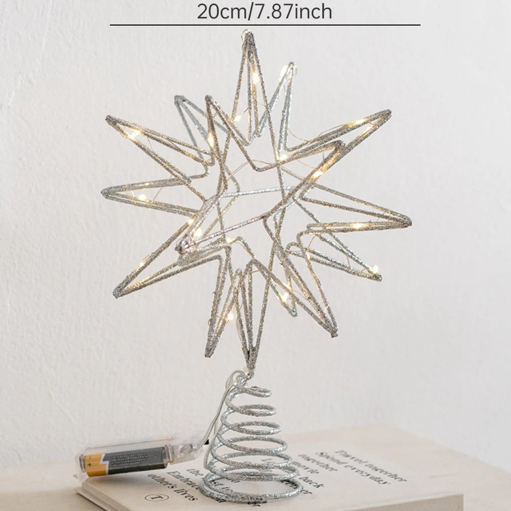 LED Light-Up Glitter Christmas Star Tree Topper – Warm White Treetop Decoration