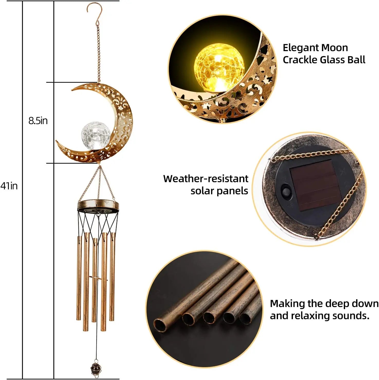 Solar Metal Wind Chimes – Moon, Sun & Stars Design, Waterproof Outdoor Glowing Wind Bells for Garden, Patio & Home Décor