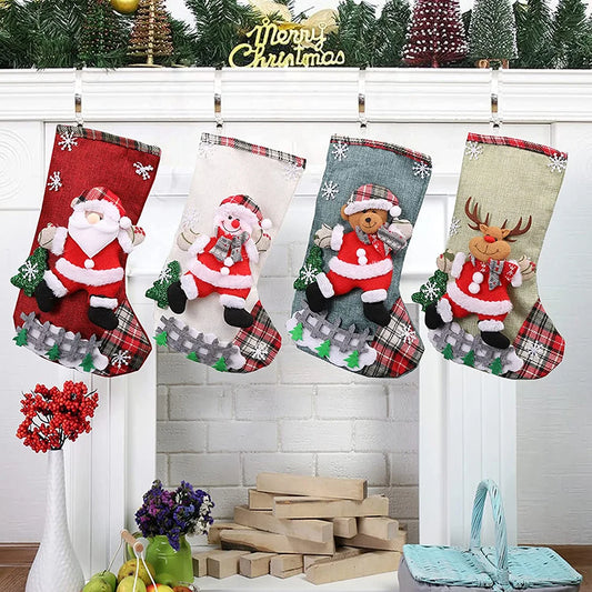 4pcs Large Christmas Stockings Set – Santa, Snowman, Bear & Elk Xmas Home Decorations