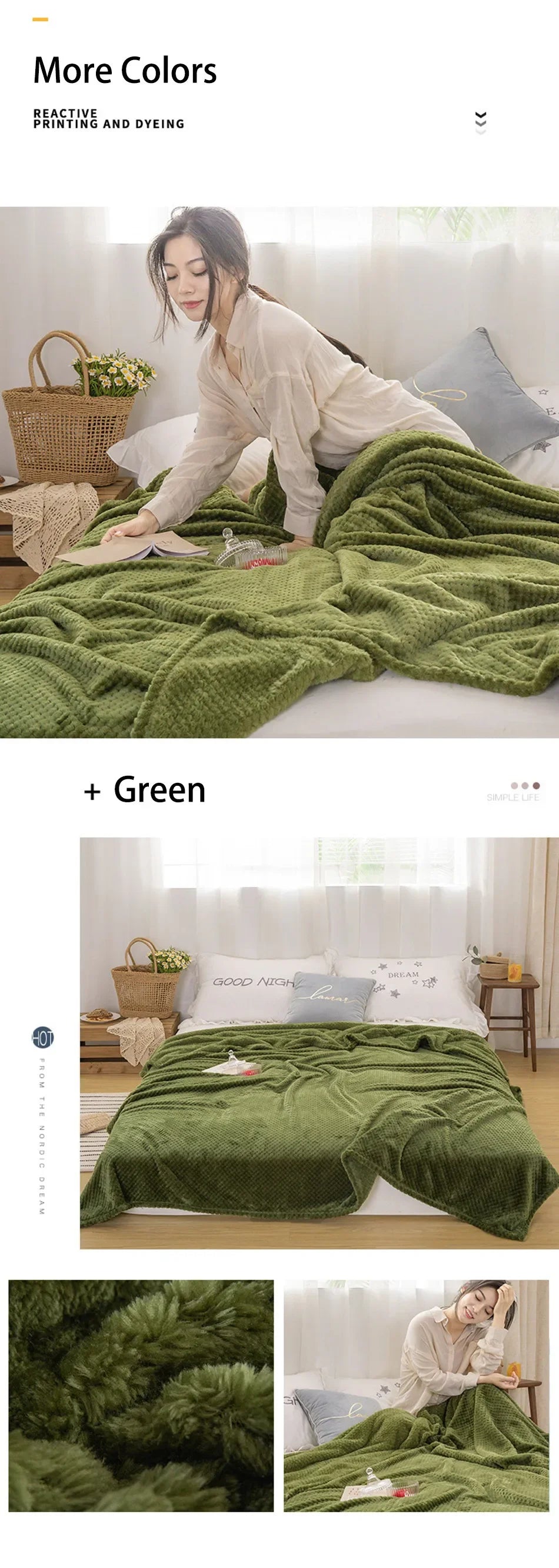 Japan-Style Coral Fleece Blanket – 300gsm Soft Fluffy Faux Fur Mink Throw, Solid & Plaid Sofa Cover & Bedspread