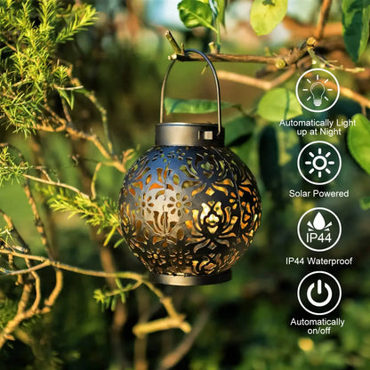 Outdoor Solar Garden Light – Iron Art Hanging LED Lantern, Waterproof Landscape & Projection Light