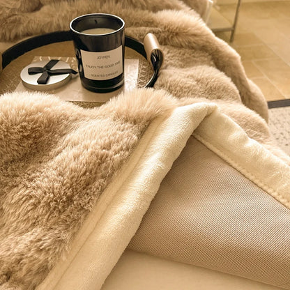 Luxury Premium Faux Rabbit Fur Blanket – Double-Sided Plush Thickened Cosy Nap Blanket