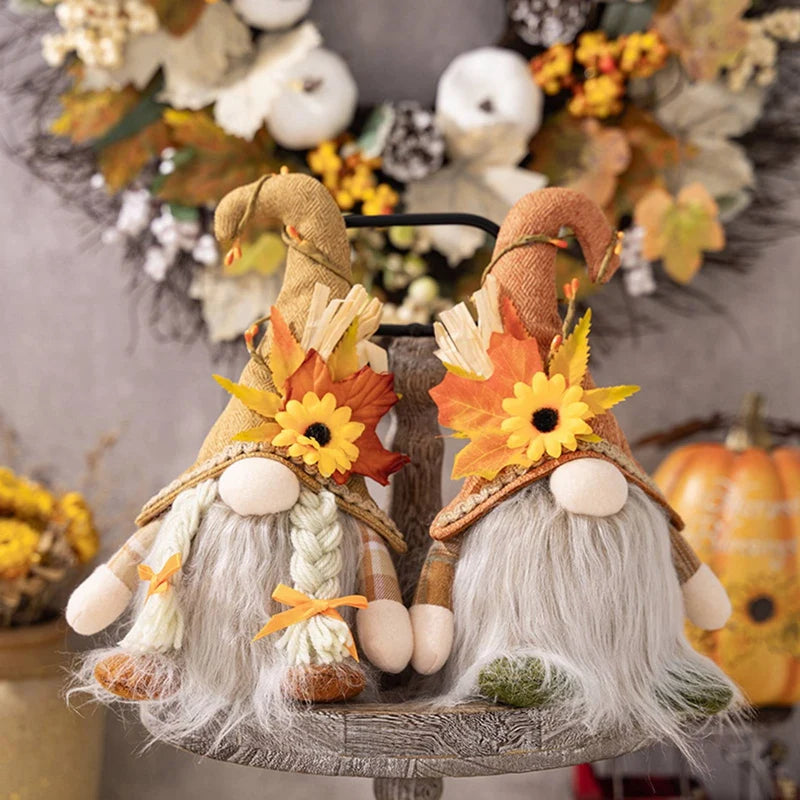 Autumn Gnome Plush Decoration – Maple Leaf & Sunflower Faceless Doll | Light-Up Fall Elf Ornament