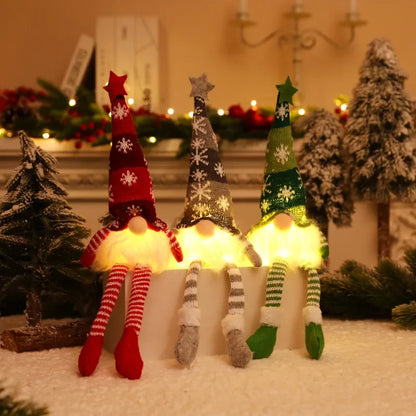 Faceless Gnome Christmas Doll Ornaments – LED Light Plush Tree Pendants